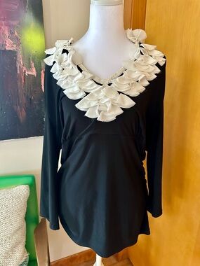 White House Black Market Black Top with White Neck Trim